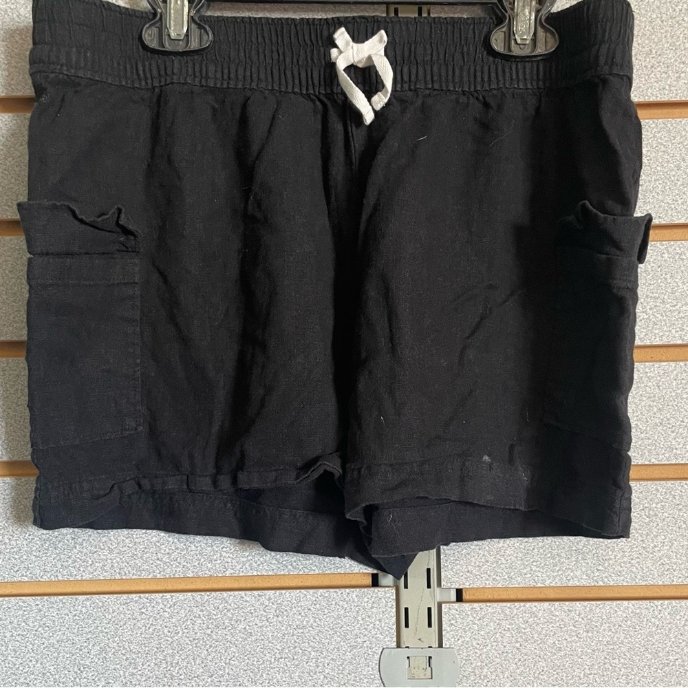 XXL 16 Girl’s‎ Linen Shorts Black Pockets Elastic Waist Fit Women’s Small WN EUC